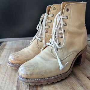 Frye Women's Lace Up Tan Leather Boots